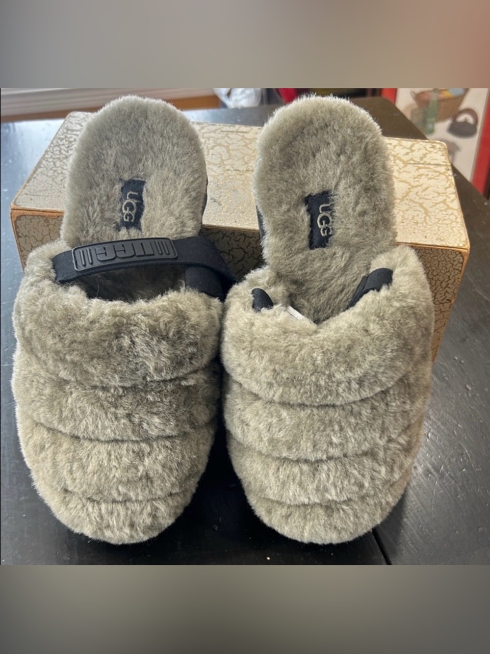 UGG Fluff Yeah Slide Slippers in Olive Gray